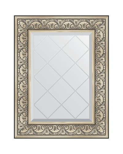 Зеркало Evoform Exclusive-G 77х60 BY 4037 с гравировкой в багетной раме - Барокко серебро 106 мм