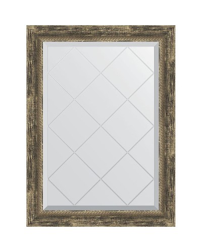 Зеркало Evoform Exclusive-G 86х63 BY 4092 с гравировкой в багетной раме - Старое дерево с плетением 70 мм