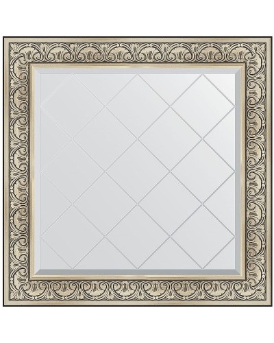 Зеркало Evoform Exclusive-G 90х90 BY 4338 с гравировкой в багетной раме - Барокко серебро 106 мм