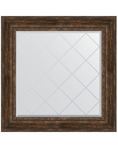 Зеркало Evoform Exclusive-G 92х92 BY 4344 с гравировкой в багетной раме - Состаренное дерево с орнаментом 120 мм