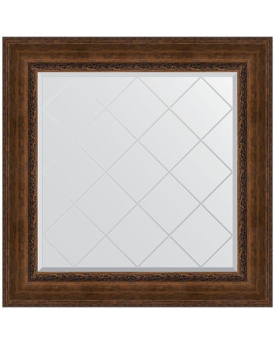 Зеркало Evoform Exclusive-G 92х92 BY 4343 с гравировкой в багетной раме - Состаренная бронза с орнаментом 120 мм