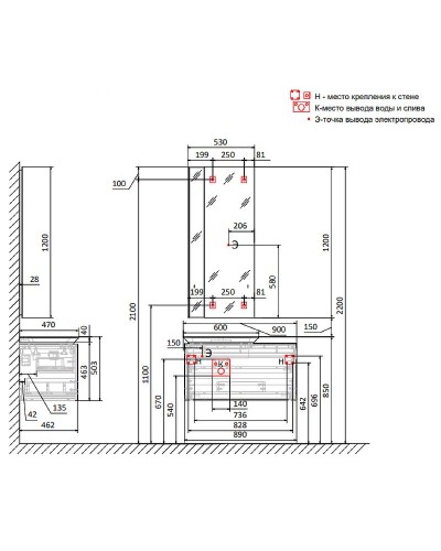 Зеркало Jorno Incline 53 Inc.02.53/P/А/JR с подсветкой с сенсорным выключателем