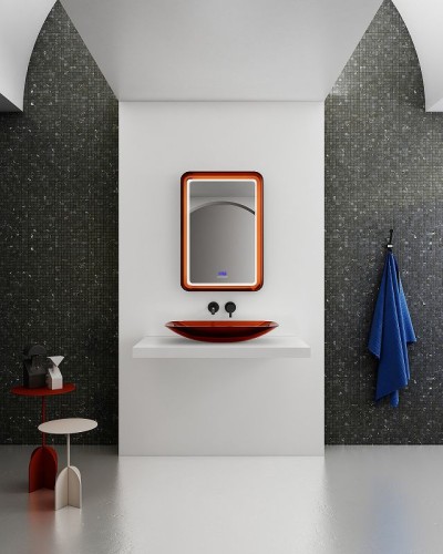 Зеркало Abber Kristall 55 AT6701Opal с подсветкой Коричневое с сенсорным выключателем с часами