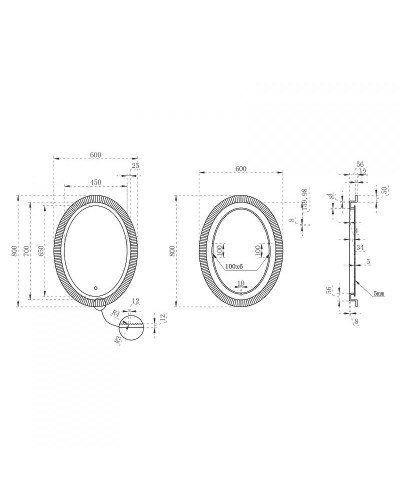 Зеркало Abber Stein 60 AS6601 с подсветкой Белое с сенсорным выключателем с часами