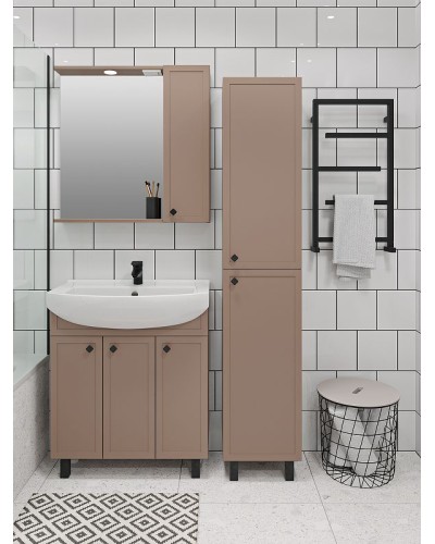 Зеркало со шкафом Runo Римини 75 00-00001280 с подсветкой Бежевое