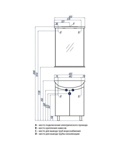 Зеркало 65х86 см белый глянец Акватон Минима 1A000502MN010