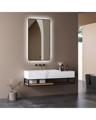 Зеркало Abber See 60 AG6114SWHB с подсветкой Черное с бесконтактным выключателем с диммером с подогревом и часами