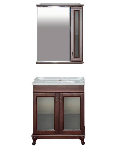 Дублин - 70 Зеркало со шкафчиком, прав., орех/стекло