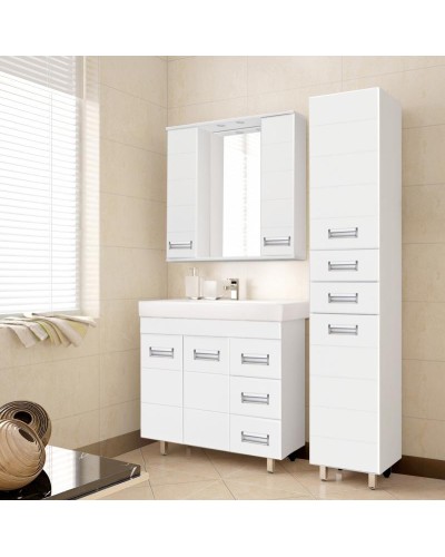 Зеркало со шкафом Style Line Ирис 65 С с подсветкой Белый глянец