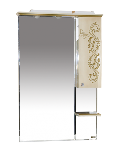Бабочка - 75  Зеркало-шкаф прав.(свет) бежевое патина