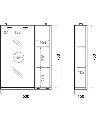 Зеркальный шкаф 60х75 см Bianco Lucido BelBagno Marino MARINO-SPC-600/750-1A-BL-P-R