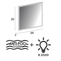 Зеркало со встроенной LED подсветкой, системой Антизапотевания, реверсивное 98x90 CEZARES Blu Petrolio 45048