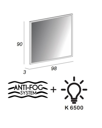Зеркало со встроенной LED подсветкой, системой Антизапотевания, реверсивное 98x90 CEZARES Blu Petrolio 45048