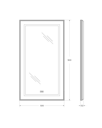 Зеркало в алюминиевой раме с подсветкой сенсорным выкл. и подогревом BelBagno SPC-KRAFT-500-900-LED-TCH-WARM-NERO