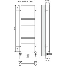 Водяной полотенцесушитель Terminus Контур П8 300х900 4660059582443 Хром