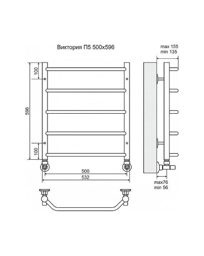 Водяной полотенцесушитель Terminus Виктория П5 500x596 4670030725127 Хром