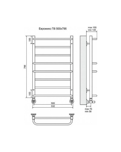 Водяной полотенцесушитель Terminus Евромикс П8 500x796 4670030723123 Хром
