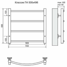 Водяной полотенцесушитель Terminus Классик П4 500x496 4670030725172 Хром