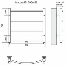 Водяной полотенцесушитель Terminus Классик П4 500x496 4670030725172 Хром