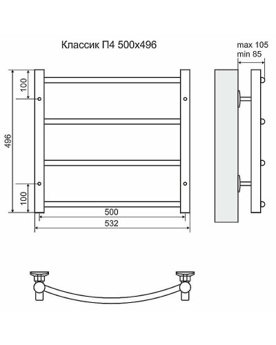 Водяной полотенцесушитель Terminus Классик П4 500x496 4670030725172 Хром
