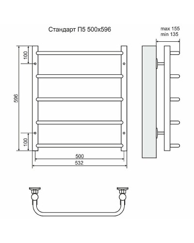 Водяной полотенцесушитель Terminus Стандарт П5 500x596 4670030725295 Хром