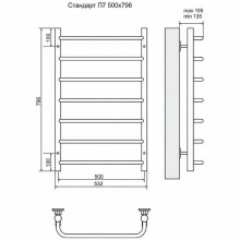 Водяной полотенцесушитель Terminus Стандарт П7 500x796 4670030725325 Хром