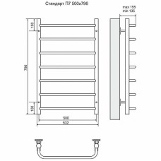 Водяной полотенцесушитель Terminus Стандарт П7 500x796 4670030725325 Хром