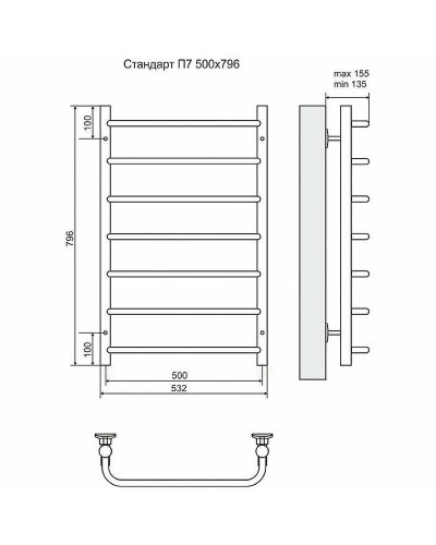 Водяной полотенцесушитель Terminus Стандарт П7 500x796 4670030725325 Хром