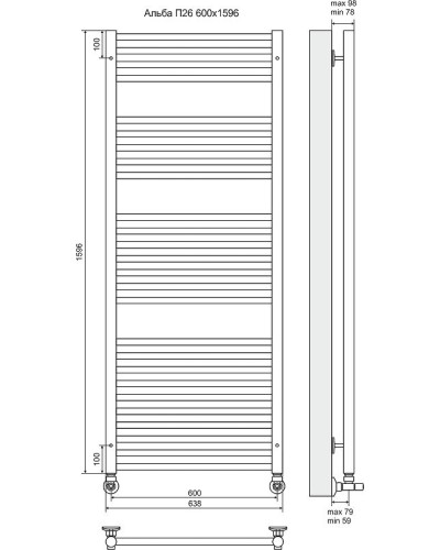 Водяной полотенцесушитель Terminus Альба П26 600x1596 4620768886577 Хром