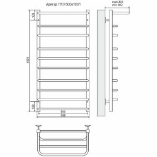 Водяной полотенцесушитель Terminus Арктур П10 500х1031 4620768886584 с полкой Хром