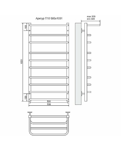Водяной полотенцесушитель Terminus Арктур П10 500х1031 4620768886584 с полкой Хром