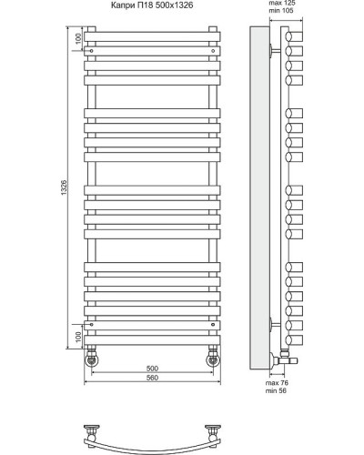 Водяной полотенцесушитель Terminus Капри П18 500x1326 4620768887192 Хром