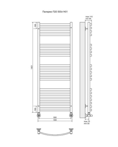 Водяной полотенцесушитель Terminus Палермо П20 500x1401 4620768886188 Хром