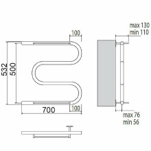Водяной полотенцесушитель Terminus М-образный 500x700 4620768880353 с полкой Хром