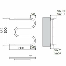 Водяной полотенцесушитель Terminus М-образный 600x600 4620768880438 с полкой Хром