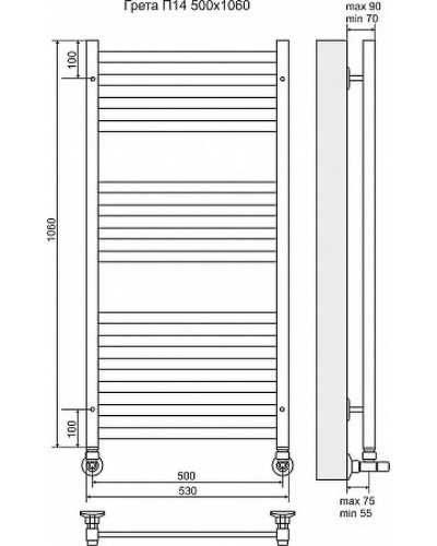 Водяной полотенцесушитель Terminus Грета П14 500x1060 4620768884689 Хром