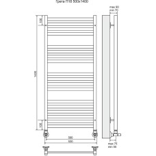 Водяной полотенцесушитель Terminus Грета П18 500x1400 4620768884696 Хром