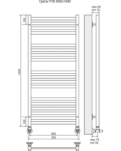 Водяной полотенцесушитель Terminus Грета П18 500x1400 4620768884696 Хром