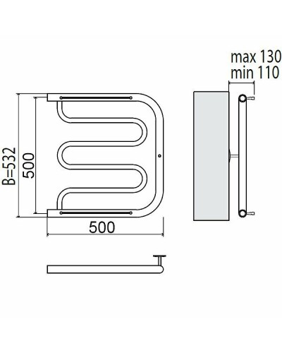Водяной полотенцесушитель Terminus Фокстрот 500x500 4620768881282 с полкой Хром