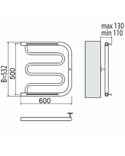 Водяной полотенцесушитель Terminus Фокстрот 500x600 4620768881299 с полкой Хром
