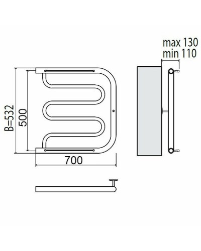 Водяной полотенцесушитель Terminus Фокстрот 500x700 4620768881305 с полкой Хром