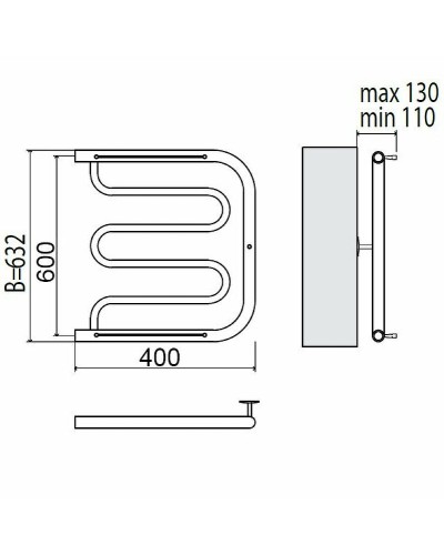 Водяной полотенцесушитель Terminus Фокстрот 600x400 4620768881312 с полкой Хром