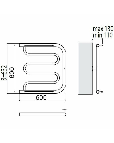 Водяной полотенцесушитель Terminus Фокстрот 600x500 4620768881336 с полкой Хром
