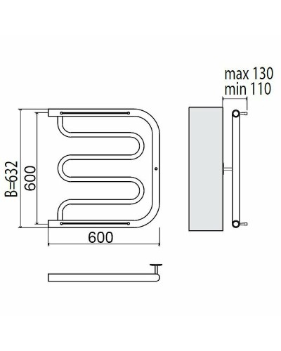 Водяной полотенцесушитель Terminus Фокстрот 600x600 4620768880919 с полкой Хром