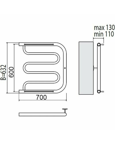 Водяной полотенцесушитель Terminus Фокстрот 600x700 4620768881343 с полкой Хром