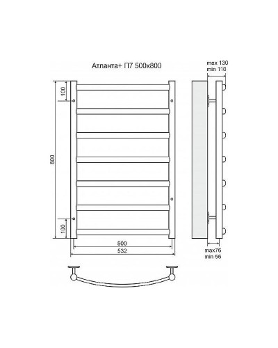 Водяной полотенцесушитель Terminus Атланта+ П7 500х800 4630080267640 Хром