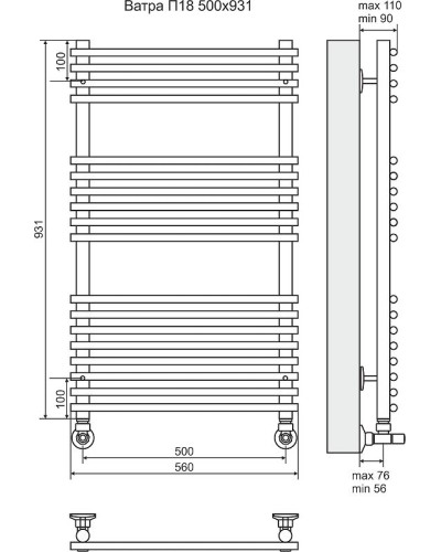 Водяной полотенцесушитель Terminus Ватра П18 500x931 4620768886607 Хром