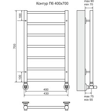 Водяной полотенцесушитель Terminus Контур П6 400x700 4660059582436 Хром