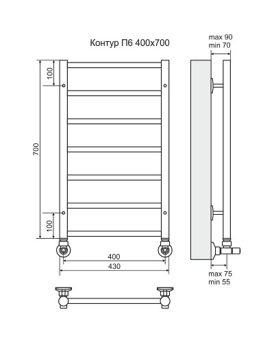Водяной полотенцесушитель Terminus Контур П6 400x700 4660059582436 Хром