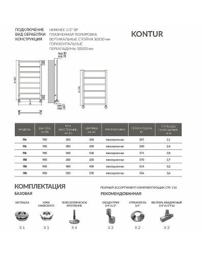 Водяной полотенцесушитель Terminus Контур П6 400x700 4660059582436 Хром